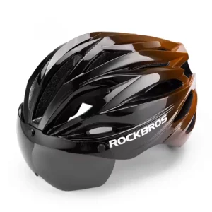 Rockbros dviratininko šalmas su Visor, Detachable UV Protective Goggles, Unisex - juodos spalvos/rudos spalvos