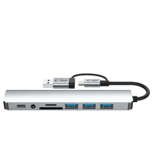 Tech-Protect HB06 HUB Adapter 8in1 TYPE-C + USB2.0 + USB3.0 + SD/TF + AV3.5 - pilkos spalvos - Image 4
