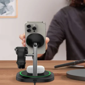 Tech-Protect QI15W-A46 3in1 Magnetic MagSafe belaidis įkroviklis - juodos spalvos - Image 8