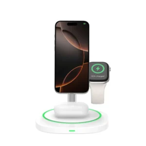 Tech-Protect QI15W-A46 3in1 Magnetic MagSafe belaidis įkroviklis - baltos spalvos - Image 3