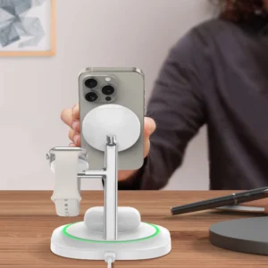 Tech-Protect QI15W-A46 3in1 Magnetic MagSafe belaidis įkroviklis - baltos spalvos - Image 8