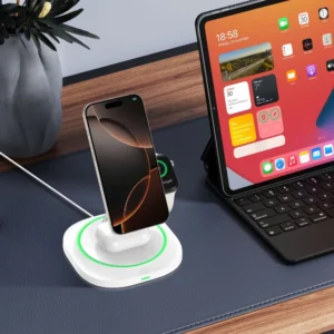 Tech-Protect QI15W-A46 3in1 Magnetic MagSafe belaidis įkroviklis - baltos spalvos - Image 9