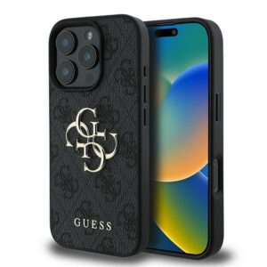 GUESS dėklas skirtas Apple iPhone 16 Pro GUHCP16L4GMGGR (4G PU Big Logo) juodos spalvos