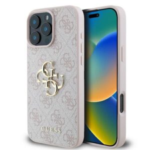 GUESS dėklas skirtas Apple iPhone 16 Pro Max GUHCP16X4GMGPI (4G PU Big Logo) rožinės spalvos