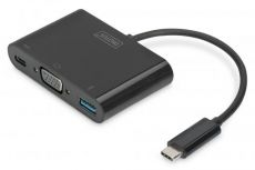 DIGITUS USB Type-C Multiport Adapter VGA 1x VGA, 1x USB-C (PD), 1x USB 3.0, black, DA-70854