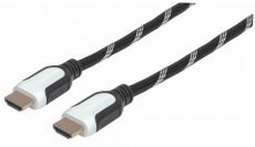 MANHATTAN Braided High Speed HDMI Cable with Ethernet HEC, ARC, 3D, 4K, HDMI Male to Male, Shielded, 0.5 m, Black/White, 354745