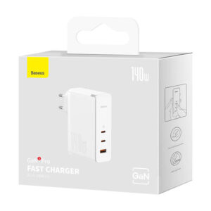 Laidinis įkroviklis Baseus GaN5 Pro 2xUSB-C + USB, 140W baltos spalvos - Image 4