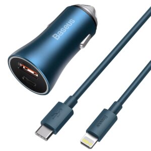 BASEUS automobilnis įkroviklis USB A + Type C + cabel Type C į Lightning PD QC4.0 3A 40W TZCCJD-03 mėlynos spalvos - Image 3