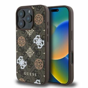 GUESS dėklas skirtas Apple iPhone 16 Pro Max compatible with MagSafe GUHMP16XP4PWPW (PU Peony on 4G Background) rudos spalvos