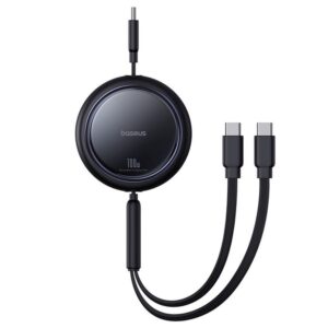 BASEUS retractable kabelis 2in1 Type C į 2 x Type C 100W 1 m juodos spalvos