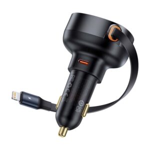 BASEUS automobilnis įkroviklis Type C + retractable kabelis Lightning PD3.0 QC4.0 3A 55W CCTXP-CC / C00057803111-00 juodos spalvos - Image 4