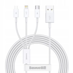 BASEUS kabelis 3in1 USB A į Micro USB / Lightning / Type C 3,5A CAMLTYS-02 1,5 m baltos spalvos