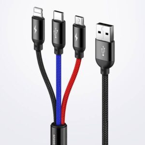BASEUS kabelis 3in1 USB A į Micro USB / Lightning / Type C 3,5A CAMLT-BSY01 0,3 m juodos spalvos - Image 4
