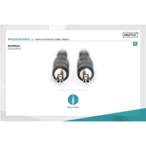 ASSMANN Audio connection kabelis, stereo 3.5mm, 2.50m, CCS, 2x0.10/10, M/M black, AK-510100-025-S - Image 4