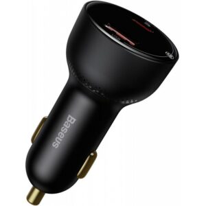 BASEUS automobilnis įkroviklis USB A + Typ C su skaitmeninių ekranu PD3.0 QC4.0 5A 100W CCZX-01 juodos spalvos - Image 3