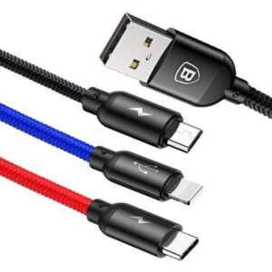 BASEUS kabelis 3in1 USB A į Micro USB / Lightning / Type C 3,5A CAMLT-BSY01 0,3 m juodos spalvos