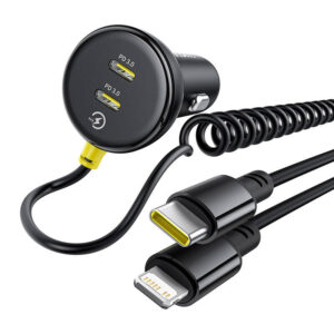 60W Baseus USB-C automobilinis įkroviklis + Lightning kabelis juodos spalvos - Image 3