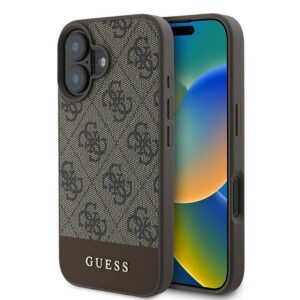 GUESS dėklas skirtas Apple iPhone 16 Plus GUHCP16MG4GLBR (PC/TPU 4G PU Bottom Stripe) rudos spalvos