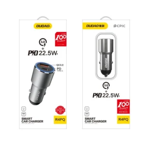 Dudao USB / USB automobilinis įkroviklis Type C Power Delivery Quick Charge 22.5 W pilkos spalvos (R4PQ) - Image 5