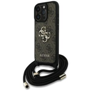 GUESS dėklas skirtas Apple iPhone 16 Pro GUHCP16LP4GMGCRW (CBDY PU 4G Big Logo W/Cord Strap) rudos spalvos