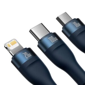 BASEUS kabelis 3in1 USB A / Typ C į Micro USB / Lightning / Type C PD QC 5A 100W CASS030103 1,2 m blue - Image 4
