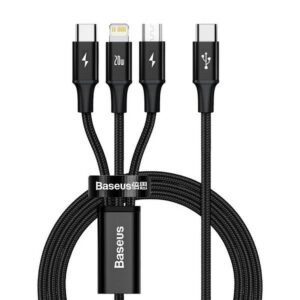 BASEUS kabelis 3in1 Typ C į Micro USB / Lightning / Type C 20W CAMLT-SC01 1,5 m juodos spalvos