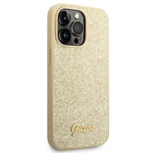 GUESS dėklas skirtas Apple iPhone 14 Pro GUHCP14LHGGSHD (Glitter Flakes Script Metal Logo) aukso spalvos - Image 4