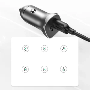 Ugreen automobilinis įkroviklis USB Type C / USB 24W Power Delivery Quick Charge pilkos spalvos (30780) - Image 3