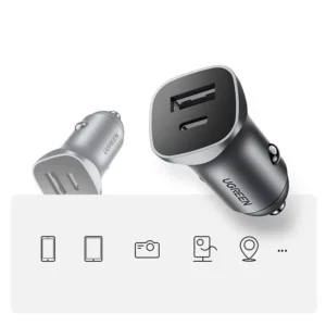 Ugreen automobilinis įkroviklis USB Type C / USB 24W Power Delivery Quick Charge pilkos spalvos (30780) - Image 6