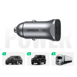 Ugreen automobilinis įkroviklis USB Type C / USB 24W Power Delivery Quick Charge pilkos spalvos (30780) - Image 4