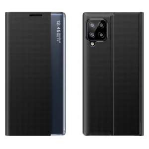 Sleep dėklas Bookcase Type dėklas with Smart Window Samsung Galaxy A22 4G dėklas telefonui juodos spalvos