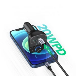 Ugreen FM Transmitter Bluetooth 5.0 MP3 automobilinis įkroviklis 3x USB TF micro SD 4.8 A juodos spalvos (CD229) - Image 4