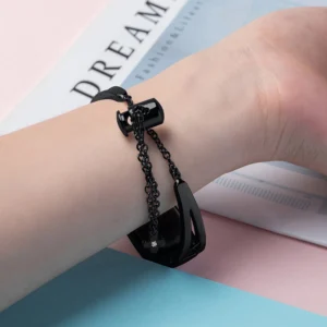 Metal bracelet for Xiaomi Mi Band 3 / 4 / 5 / 6 band strap - juodos spalvos - Image 3