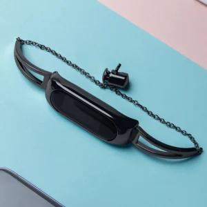 Metal bracelet for Xiaomi Mi Band 3 / 4 / 5 / 6 band strap - juodos spalvos - Image 6