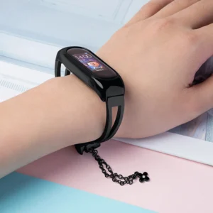 Metal bracelet for Xiaomi Mi Band 3 / 4 / 5 / 6 band strap - juodos spalvos - Image 2