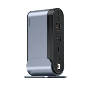 Baseus multifunctional HUB 3x USB 3.2 Gen 1 / 2x USB 2.0 / 2x USB Type C / SD and micro SD card reader / AUX / 3x HDMI / RJ45 1Gbps Power Delivery 100W (EU / CN / UK plugs) pilkos spalvos (CAHUB-DG0G) - Image 3