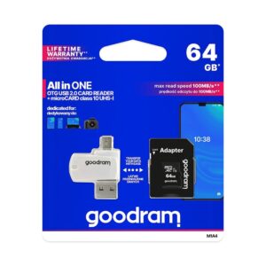 GOODRAM card reader USB A + Micro USB ALL IN ONE M1A4 + atminties kortelė micro SD 64GB with adapter SD