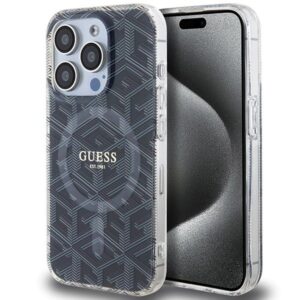 GUESS dėklas skirtas Apple iPhone 15 Pro compatible with MagSafe GUHMP15LHGCUSTGK (IML GCUBE) juodos spalvos