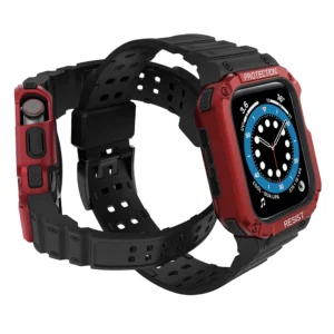 Protect apyrankė Apple Watch 9 / 8 / 7 / 6 / 5 / 4 / 3 / 2 / SE / SE2 (41 / 40 / 38mm) Case Armored Cover for Watch juodos spalvos / raudonos spalvos - Image 3