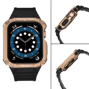 Protect apyrankė Wristband with Case for Apple Watch 9 / 8 / 7 / 6 / 5 / 4 / 3 / 2 / SE / SE2 (41 / 40 / 38mm) Case Armored Cover for Watch juodos spalvos / Rose Gold - Image 4