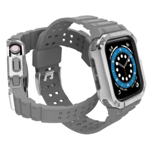 Protect apyrankė with Case for Apple Watch 9 / 8 / 7 / 6 / 5 / 4 / 3 / 2 / SE / SE2 (41 / 40 / 38mm) Case Armored Cover for Watch Gray / Silver - Image 3