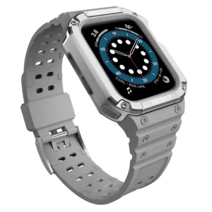 Protect apyrankė with Case for Apple Watch 9 / 8 / 7 / 6 / 5 / 4 / 3 / 2 / SE / SE2 (41 / 40 / 38mm) Case Armored Cover for Watch Gray / Silver