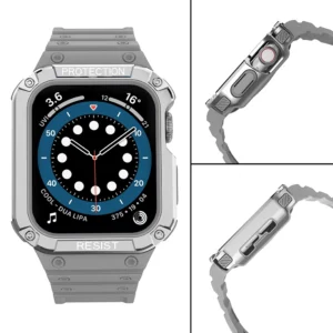 Protect apyrankė with Case for Apple Watch 9 / 8 / 7 / 6 / 5 / 4 / 3 / 2 / SE / SE2 (41 / 40 / 38mm) Case Armored Cover for Watch Gray / Silver - Image 4