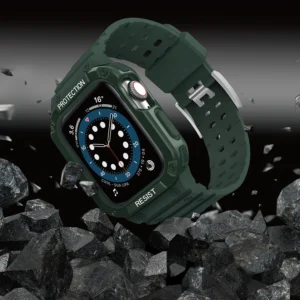 Protect apyrankė with Case for Apple Watch 9 / 8 / 7 / 6 / 5 / 4 / 3 / 2 / SE / SE2 (41 / 40 / 38mm) Case Armored Cover for Watch Green - Image 6