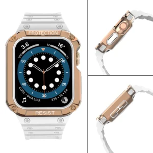 Protect apyrankė Wristband with Case for Apple Watch 9 / 8 / 7 / 6 / 5 / 4 / 3 / 2 / SE / SE2 (41 / 40 / 38mm) Case Armored Cover for Watch baltos spalvos / Rose Gold - Image 4