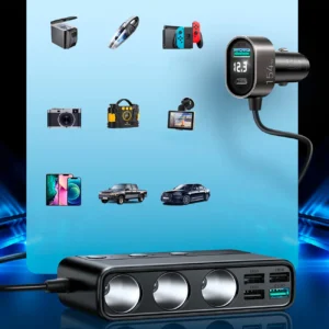 Joyroom JR-CL06 9in1 automobilinis įkroviklis 154W 5x USB-A / USB-C / 3x cigarette lighter socket PD QC PPS - juodos spalvos - Image 3