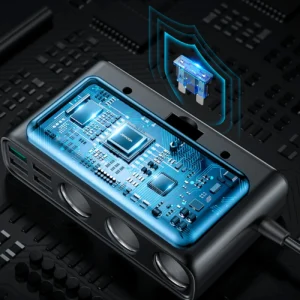 Joyroom JR-CL06 9in1 automobilinis įkroviklis 154W 5x USB-A / USB-C / 3x cigarette lighter socket PD QC PPS - juodos spalvos - Image 4