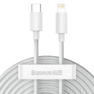 BASEUS kabelis Type C į Lightning PD 5A 20W Wisdom TZCATLZJ-02 2 pcs 1,5 m baltos spalvos