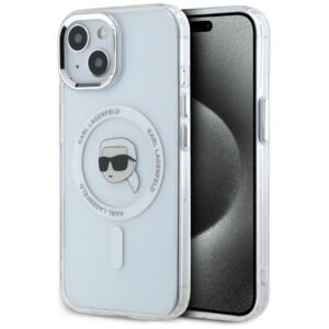 KARL LAGERFELD dėklas skirtas Apple iPhone 15 Plus compatible with MagSafe KLHMP15MHLSKIH (IML Metal K Head) baltos spalvos