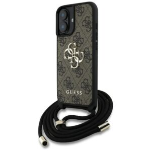 GUESS dėklas skirtas Apple iPhone 16 Plus GUHCP16MP4GMGCRW (CBDY PU 4G Big Logo W/Cord Strap) rudos spalvos